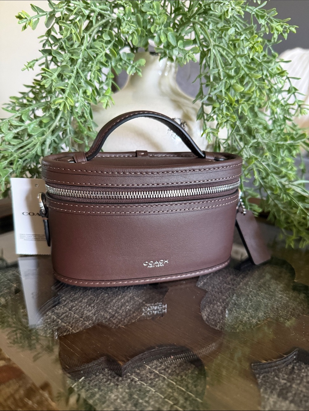 Coach Mini Train Case in Brown with Silver Hardware